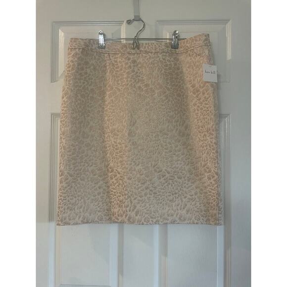 New With Tags Kate Hill Pencil Skirt Cream & Gold Metallic Print size 14. - Picture 1 of 14
